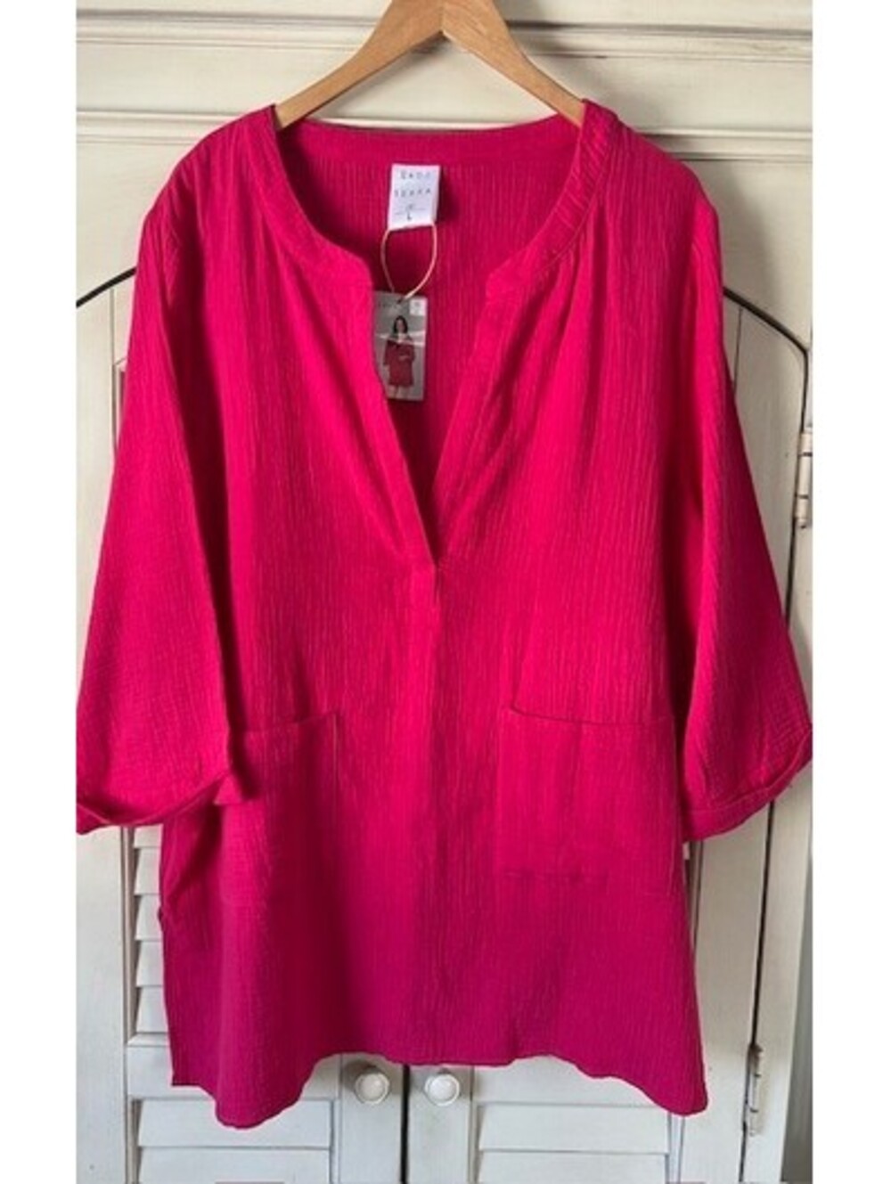Serra Hot Pink Long Sleeve Top Cover Up Organic Cotton - Size L
